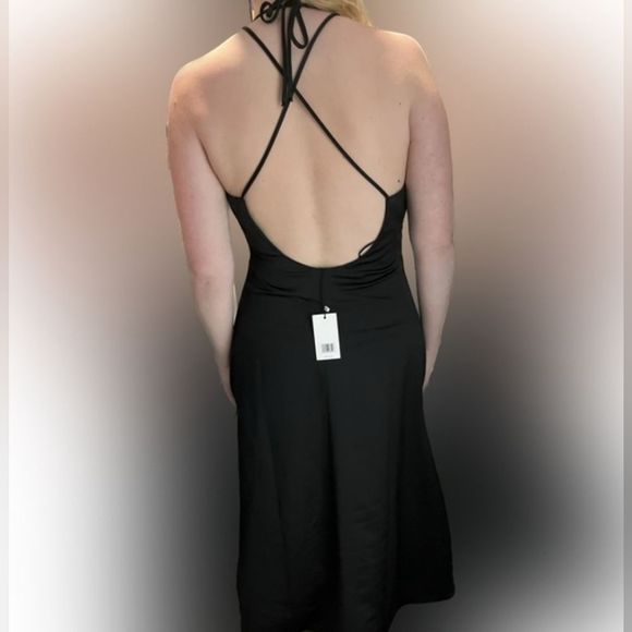 Jason Wu Black Ruched Satin Midi Gown Slip Dress W/Open Strappy Back NWT Sz.S - Picture 2 of 10